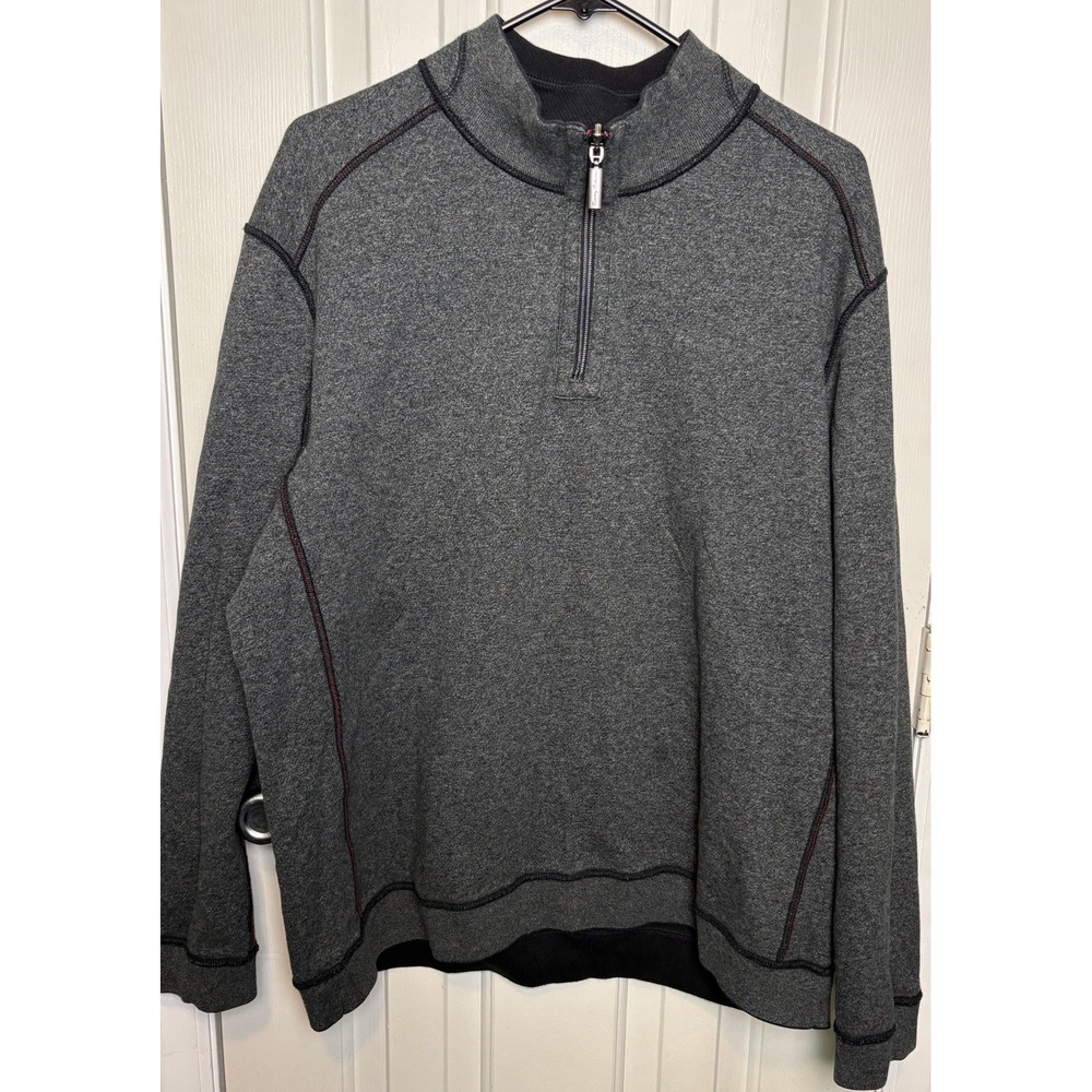 Tommy Bahama Sweater Mens Extra Large Gray Black Quarter Zip Reversible